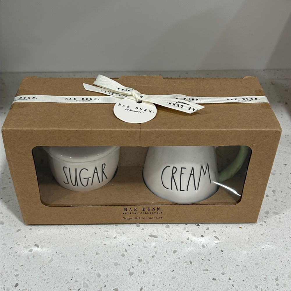 Rae Dunn Sugar & Creamer Set - White with Green And Pink Rose Handle NIB - Picture 2 of 8